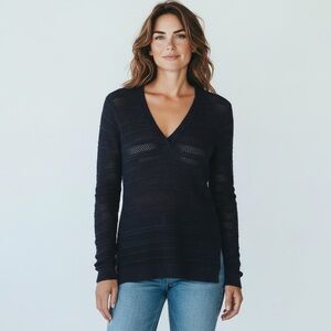 Michael Kors Cotton V Neck Open‎ Knit Lightweight Sweater High Low Slit Hem Knit